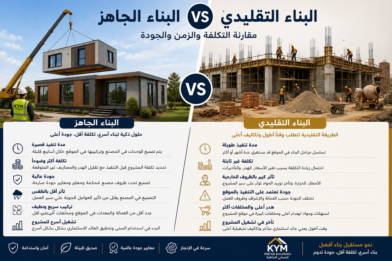 البناء الجاهز مقابل البناء التقليدي: التكلفة والزمن